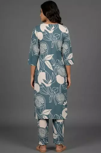 formal women floral printed regular thread work kurta with trousers