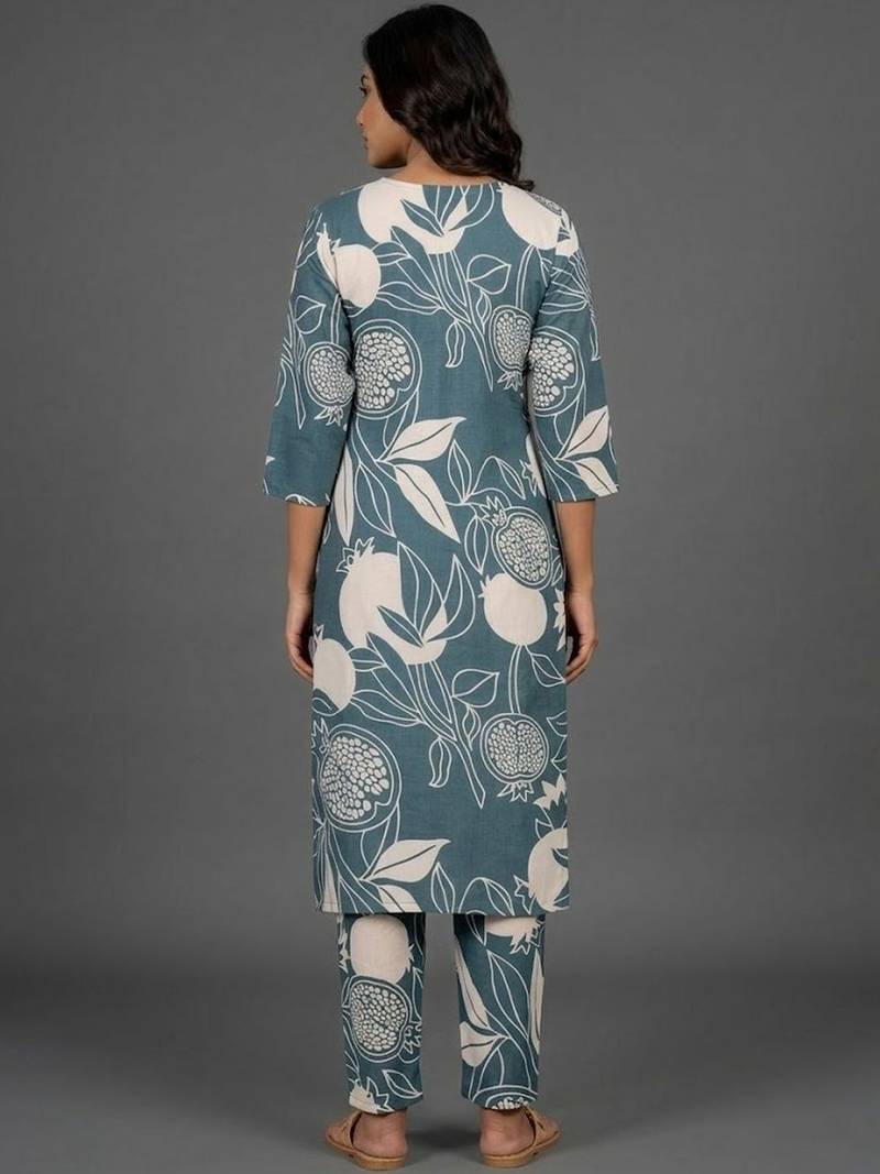 formal women floral printed regular thread work kurta with trousers