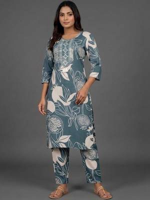 formal women floral printed regular thread work kurta with trousers 5