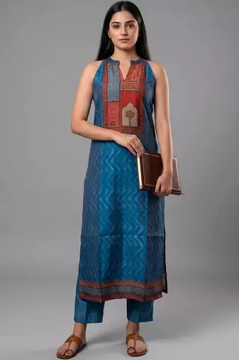 contemporary formal women ethnic motifs printed regular chanderi silk kurta with trousers