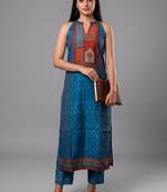 contemporary formal women ethnic motifs printed regular chanderi silk kurta with trousers