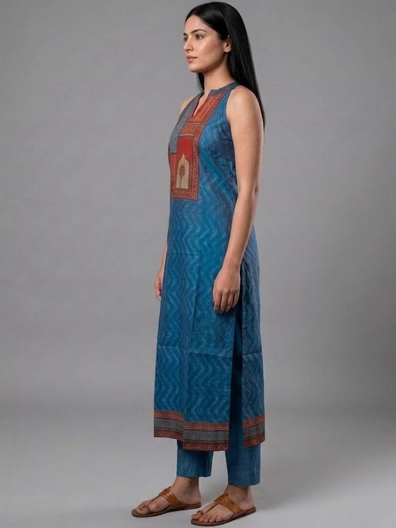 contemporary formal women ethnic motifs printed regular chanderi silk kurta with trousers