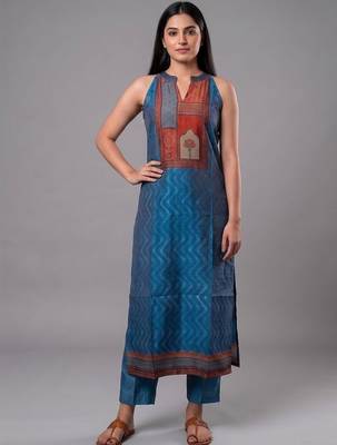 contemporary formal women ethnic motifs printed regular chanderi silk kurta with trousers 6