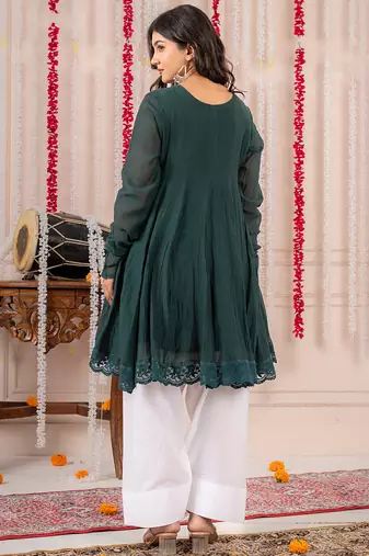 Emerald green crinkled peplum kurta set