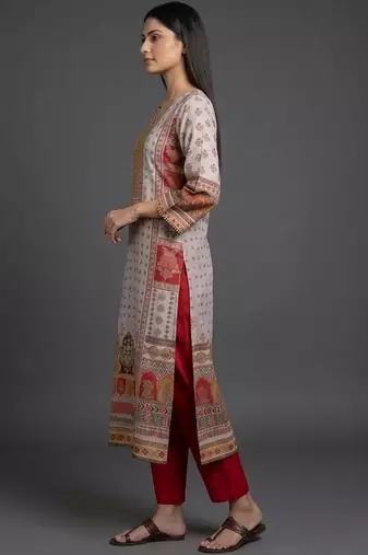 everyday classic women ethnic motifs printed regular chanderi silk kurta with trousers