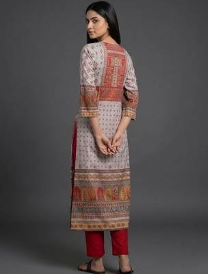 everyday classic women ethnic motifs printed regular chanderi silk kurta with trousers 3