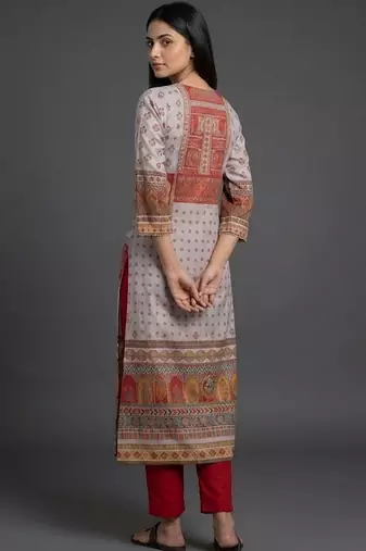 everyday classic women ethnic motifs printed regular chanderi silk kurta with trousers