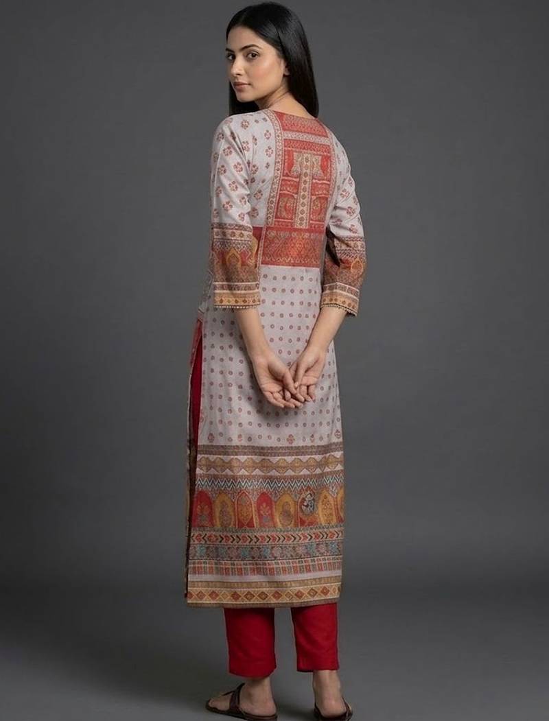 everyday classic women ethnic motifs printed regular chanderi silk kurta with trousers