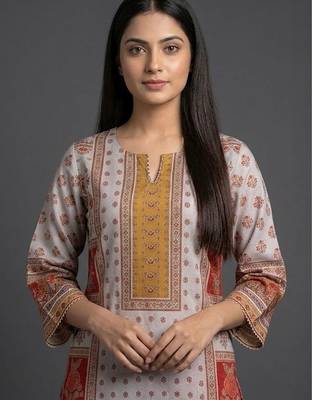 everyday classic women ethnic motifs printed regular chanderi silk kurta with trousers 6