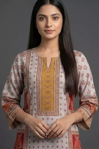 everyday classic women ethnic motifs printed regular chanderi silk kurta with trousers