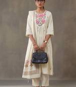 floral embroidered a-line cotton kurta & trousers sets