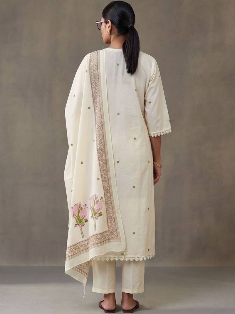 floral embroidered a-line cotton kurta & trousers sets