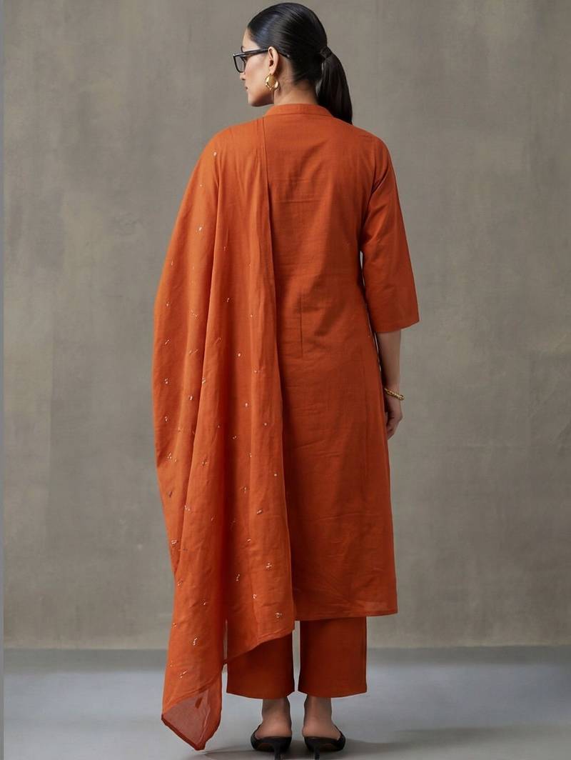 floral embroidered a-line cotton kurta & trousers sets