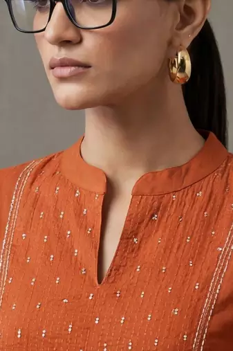 floral embroidered a-line cotton kurta & trousers sets