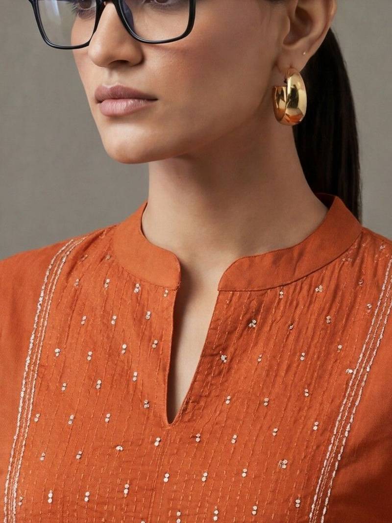 floral embroidered a-line cotton kurta & trousers sets