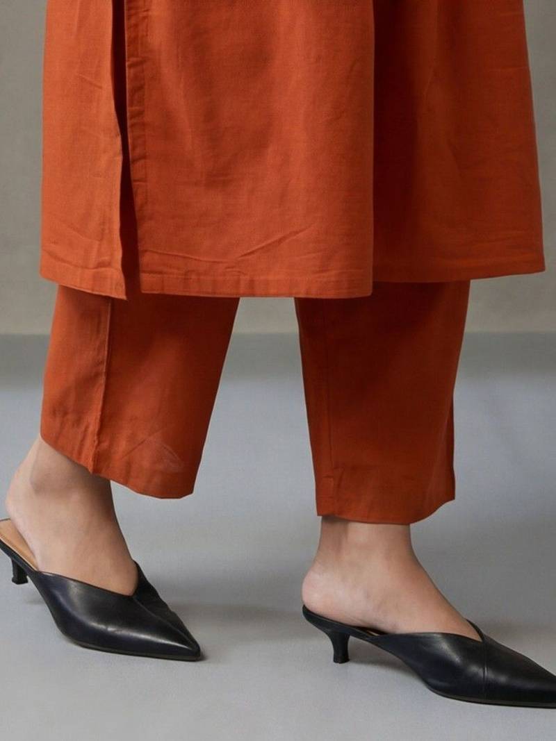 floral embroidered a-line cotton kurta & trousers sets