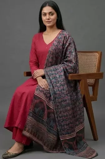 smart women ethnic motifs regular sequinned kurta with trousers & with dupatta