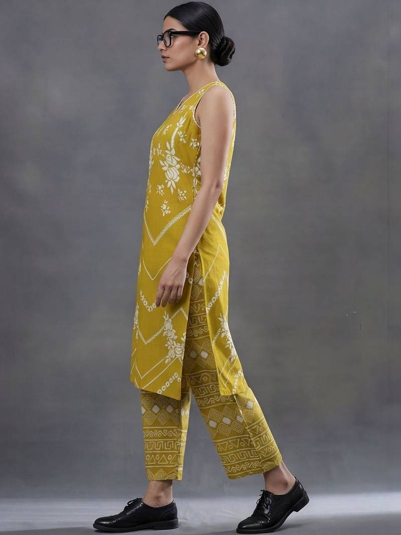 tailored women floral printed regular cotton kurta with palazzos