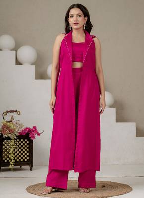 Fuchsia pink cotton co-ord set with blazer 1