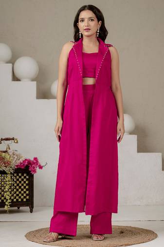 Fuchsia pink cotton co-ord set with blazer