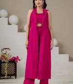 Fuchsia pink cotton co-ord set with blazer