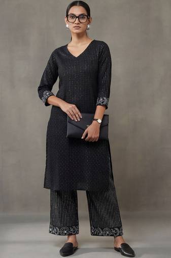 workwear women striped regular thread work cotton kurta with trousers