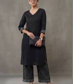 workwear women striped regular thread work cotton kurta with trousers
