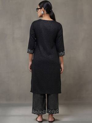 workwear women striped regular thread work cotton kurta with trousers 2