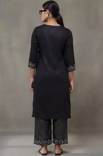 workwear women striped regular thread work cotton kurta with trousers