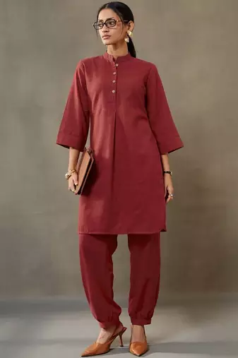 formal women regular thread work cotton kurta with harem pants