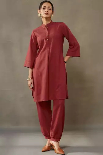formal women regular thread work cotton kurta with harem pants