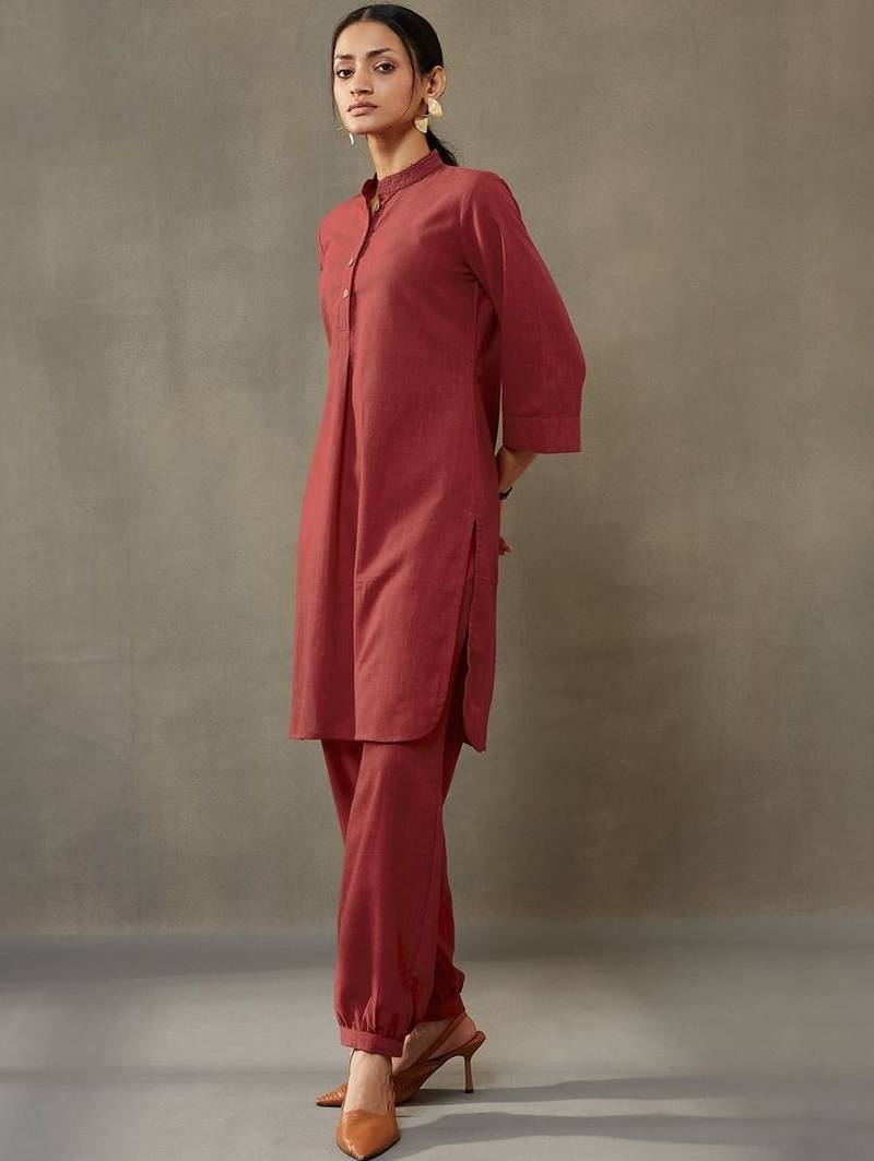 formal women regular thread work cotton kurta with harem pants