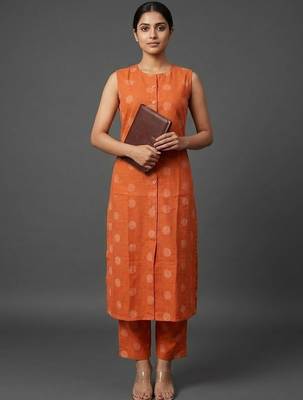 structured workwear women ethnic motifs printed regular kurta with trousers 1
