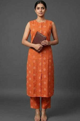 structured workwear women ethnic motifs printed regular kurta with trousers