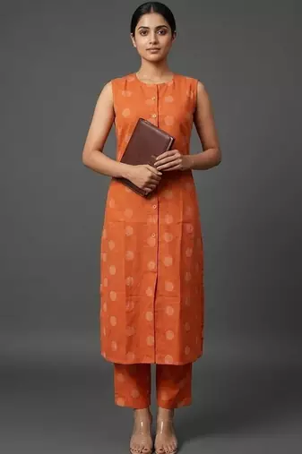 structured workwear women ethnic motifs printed regular kurta with trousers