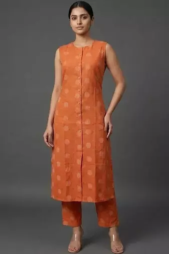 structured workwear women ethnic motifs printed regular kurta with trousers