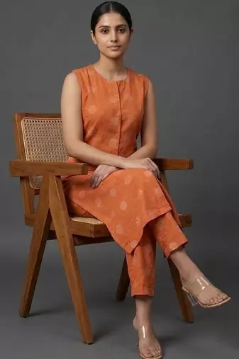 structured workwear women ethnic motifs printed regular kurta with trousers