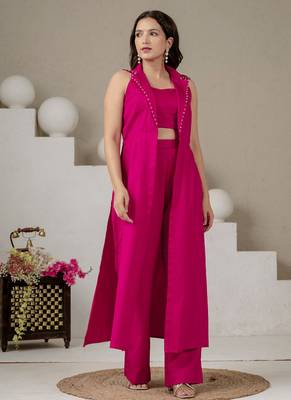 Fuchsia pink cotton co-ord set with blazer 2