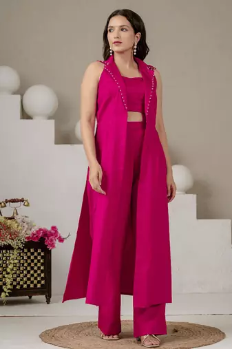 Fuchsia pink cotton co-ord set with blazer