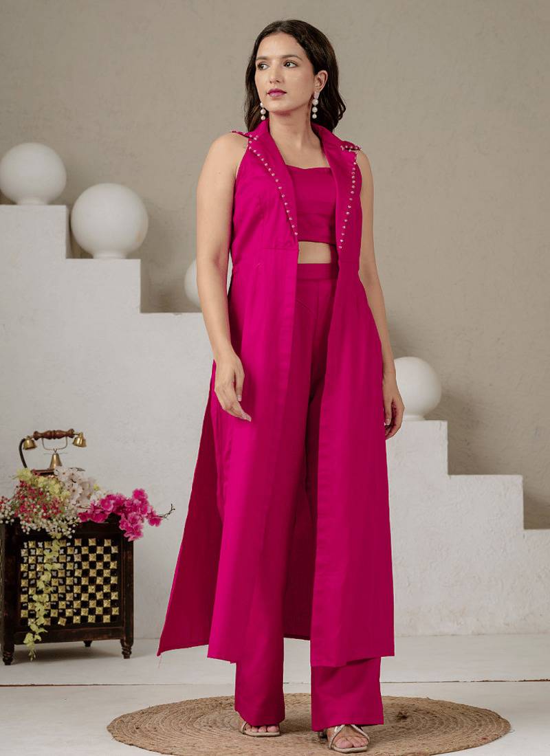 Fuchsia pink cotton co-ord set with blazer