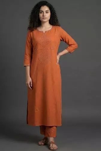 everyday classic women ethnic motifs embroidered regular beads and stones kurta with trousers