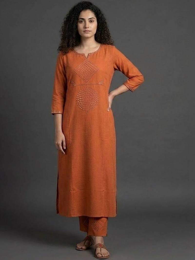 everyday classic women ethnic motifs embroidered regular beads and stones kurta with trousers