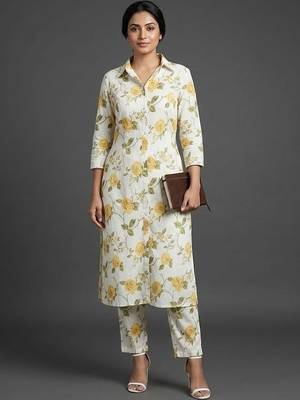 smart women floral printed regular kurta with trousers 1