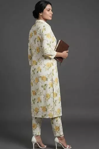 smart women floral printed regular kurta with trousers
