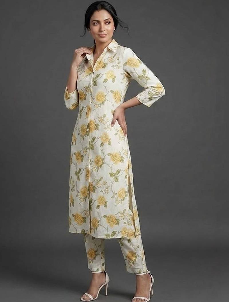 smart women floral printed regular kurta with trousers