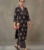 tailored women ethnic motifs printed regular cotton kurta with palazzos