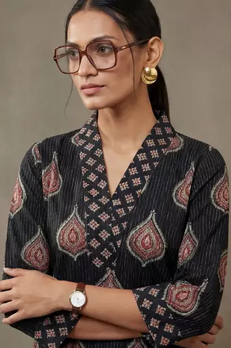 tailored women ethnic motifs printed regular cotton kurta with palazzos