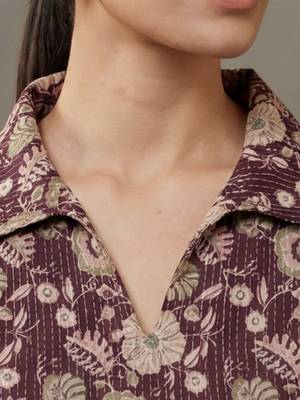 contemporary formal women floral printed regular cotton kurta with trousers 2