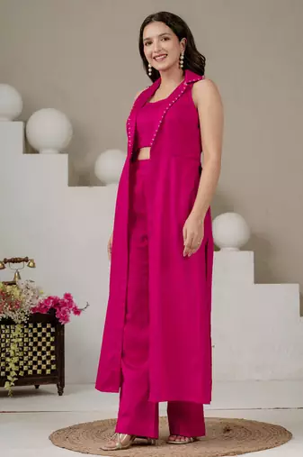 Fuchsia pink cotton co-ord set with blazer