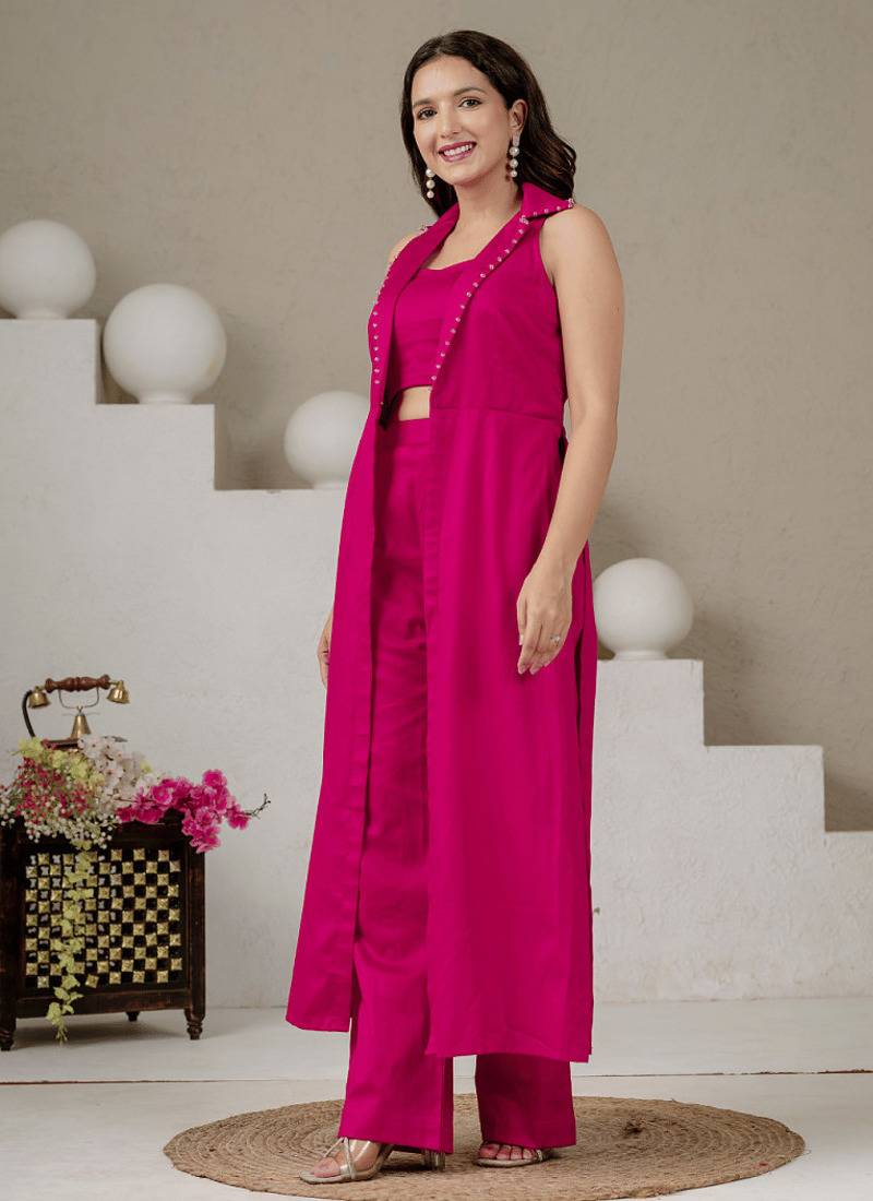 Fuchsia pink cotton co-ord set with blazer